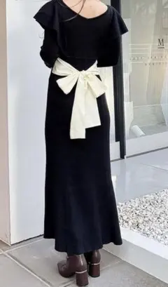 MERCURYDUO 2WAYラッフルマーメイドニットワンピース　ブラック　S