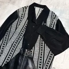 昭和レトロ 日本製 ジレ ベスト付き風 変形シャツ 花柄 唐草 モノトーン Lのサムネイル