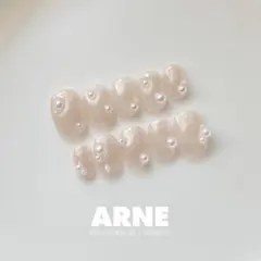 【No.207】ネイルチップ 韓国ネイル パール フレンチガーリー　透明感ネイル