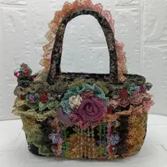 chimaki ハンドバッグ コサージュ付き チマキ フリル レース ブラック