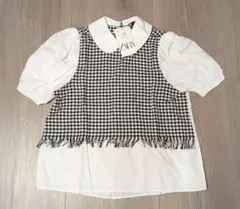 新品 ZARA 白 ホワイト ギンガムチェック コンビ ブラウスのサムネイル