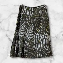 カールラガーフェルド【38】プリーツスカート グリーン 柄 大きいサイズ