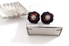 408.フラワー刺繍 黒×赤 刺繍作家 金具選択可能