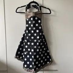 黒×白ドット柄 リボン＆フリル付きエプロン