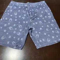 ルシアンペラフィネメンズ ショートパンツ スカル リーフ柄 ブルーLのサムネイル