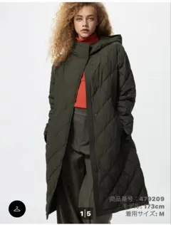 【美品】ユニクロ パフテックロングコート リラックスフィット M オリーブ