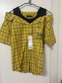 ○Lovetoxic 黄色 チェック柄 半袖シャツ Mサイズ 150cm