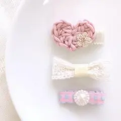 ベビーヘアクリップ 3点セット｜赤ちゃん 女の子 出産祝い ピンク