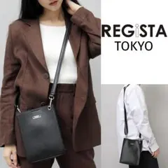 REGiSTA スクエア デザイン ブラック レザー ショルダーバッグ