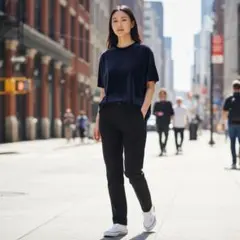 ユニクロ ネイビー ベロアプルオーバー 五分袖 XL