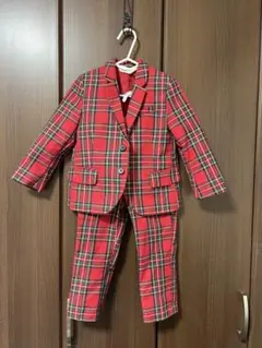レッド チェック柄 フォーマルスーツ 92サイズ