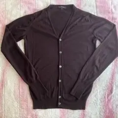 JOHN SMEDLEY ウール Vネック 30G カーディガン 茶色 XS