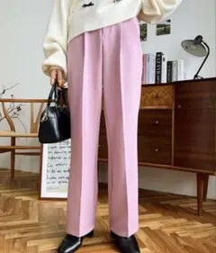 moment+センタープレススラックスカラーストレートパンツ