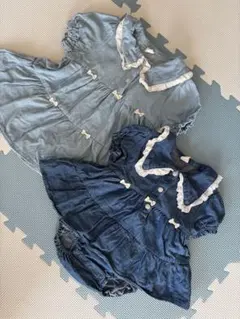 コトリ デニム風シャツ&ロンパース姉妹セット 100センチ 70センチ