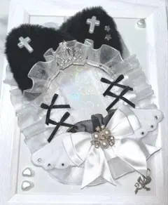 【B8】硬質ケース トレカケース レースデコ 天使　猫 ホワイト