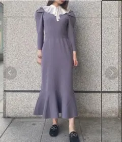 【値下げ】スナイデル　プリーツカラーニットワンピース　襟付き２WAY