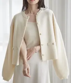 RANAN ゴールド調ボタンニットカーデ アイボリー