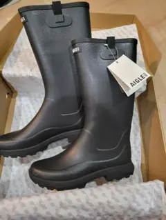 (最終値引)新品　AIGLE アリア　ハイ　ハンティングラバーブーツ　ブラック