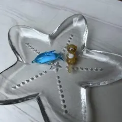 【お値下げ】ガラス細工　イルカ　ラッコ　お皿付きセット