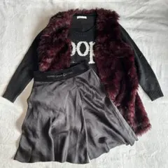 【3点セット】ファーベスト×ロゴニット×ブラックスカート 冬コーデ