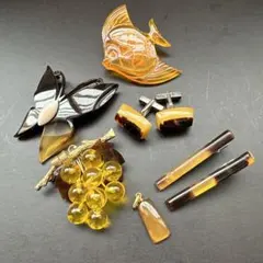 べっ甲風 アクセサリー まとめ ブローチ カフス タイピンのサムネイル