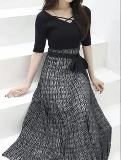 MERCURYDUO シアーストライプフレアニットワンピース