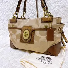 COACH シグネチャーワンショルダー、ハンドバッグ、ターンロック☆70