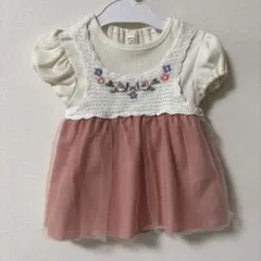 2枚セット:juo 90 花刺繍付きチュールトップス+cottoli 80