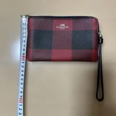 COACH レッド ブラック チェック ポーチ