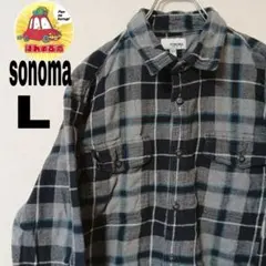 USA古着 sonoma ネルシャツ　L ブラック　グレー　チェックのサムネイル