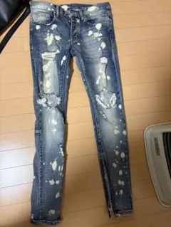 mnmlダメージ加工 スキニーデニム