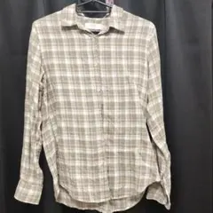 UNIQLO プレミアムリネン　ベージュ チェック柄 長袖シャツ