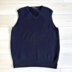 定番　ラルフローレン　コットンニット　ベスト　ネイビー　L相当