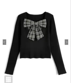 GRL グレイル チェック柄リボンドッキングリブニットトップス ニット