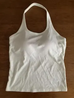 新品ユニクロ　エアリズムコットンオープンバックホルターブラトップ　白ホワイト　L