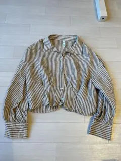 ZARA trf ストライプ バルーンスリーブ シャツ S