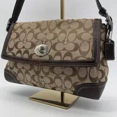 【良品】COACH ショルダーバッグ ターンロック シグネチャー キャンバス