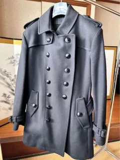 バーバリー・ナポレオンコート　メンズＬサイズ　　ブラック　カシミヤ混