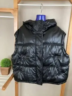 【美品】Z A R A ダウン ベスト M オーバーサイズ ブラック レザー