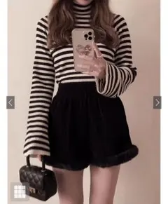 ボーダー柄フレアスリーブリブニットトップス[k9086b]