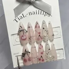 96【サイズオーダー】ネイルチップ　さくらんぼ　春　フレンチガーリー　量産