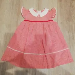 Familiar 赤と白のチェック ワンピース 80