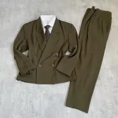 【美品】　スーツセットアップ　ダブルブレスト　オリーブ　高級感　モード　結婚式