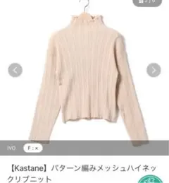 美品　カスタネ　Kastane パターン編みメッシュハイネックリブニットFREE
