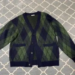 GU ダイヤモンド柄カーディガン ネイビー/グリーン