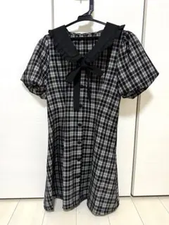 GRL チェック柄リボンフリルフレアミニワンピース