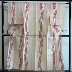 ■E4952■アンティーク■正絹■灰桜色　藤柄　紗　単衣　着物■丈151裄63