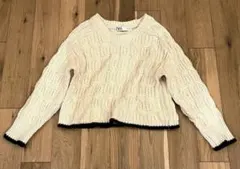 新品同様ZARA 綿ケーブルニット ペプラム 白×黒配色