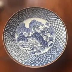 有田焼】朝明窯 晴峰作 大皿 32cm 古代山水画 飾り皿 昭和レトロ