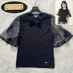 極美品✨ブルーレーベルクレストブリッジ チュールスリーブニットMリボン トップス